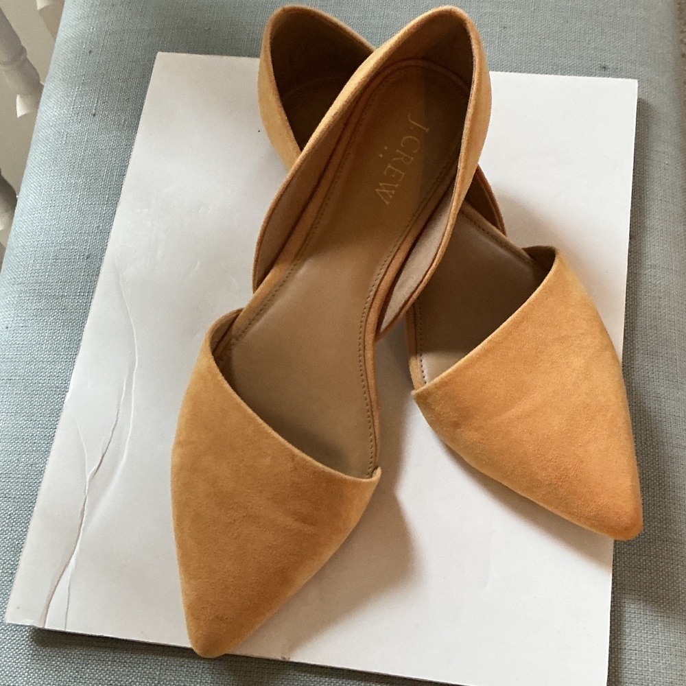 J. Crew Mustard Suede D'Orsay Pointed Flats